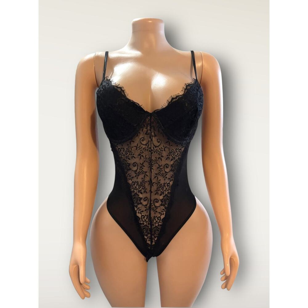 Black Lace Mesh Bodysuit Push up